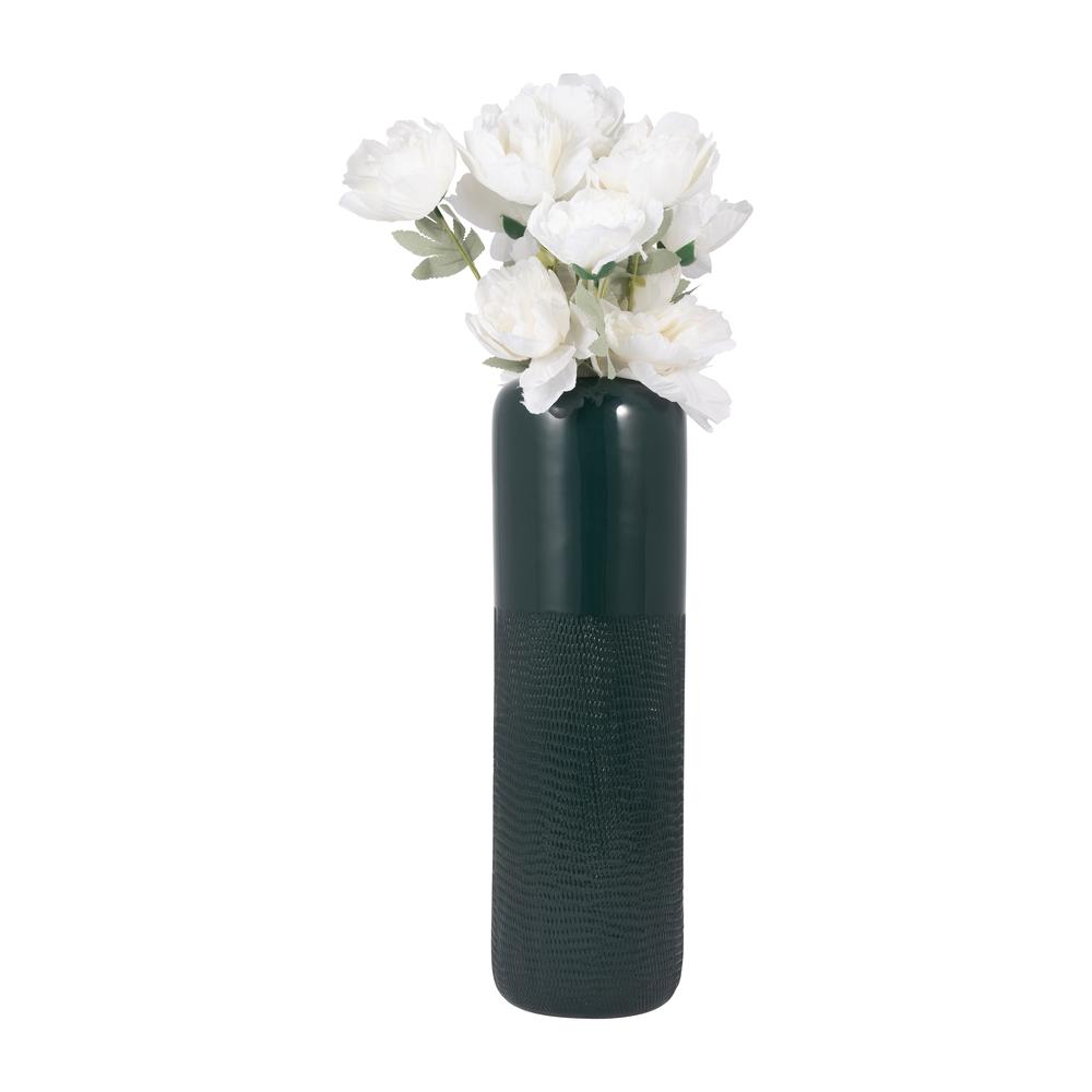 Cer, 18"h Grooved Vase, Forest Green. Picture 2