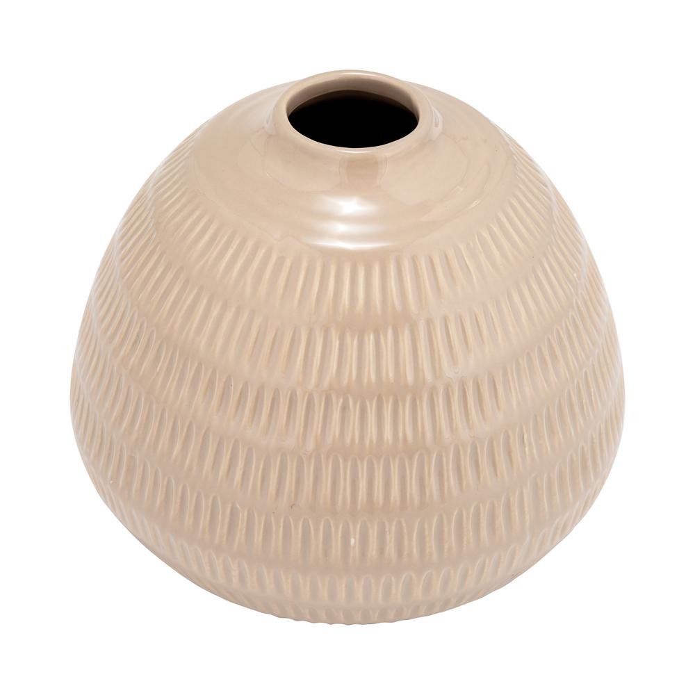 Cer,6",stripe Oval Vase,irish Cream. Picture 2