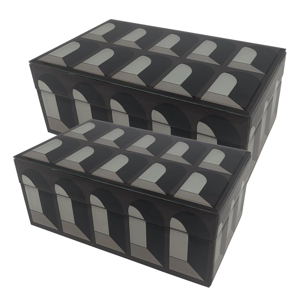 Glass, S/2 8/11"arch Doorway Boxes, Black/white. Picture 1