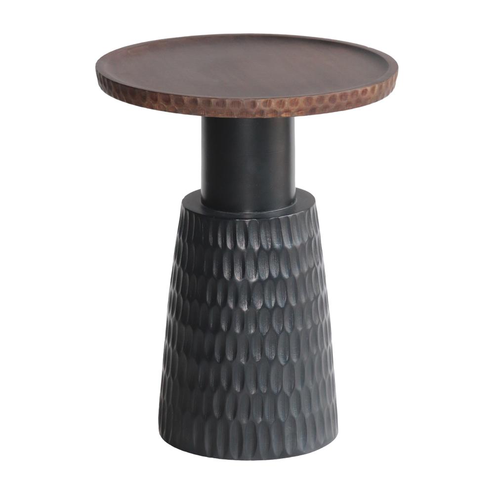 Wood, 20" Hammered Side Table, Black/brown. Picture 1