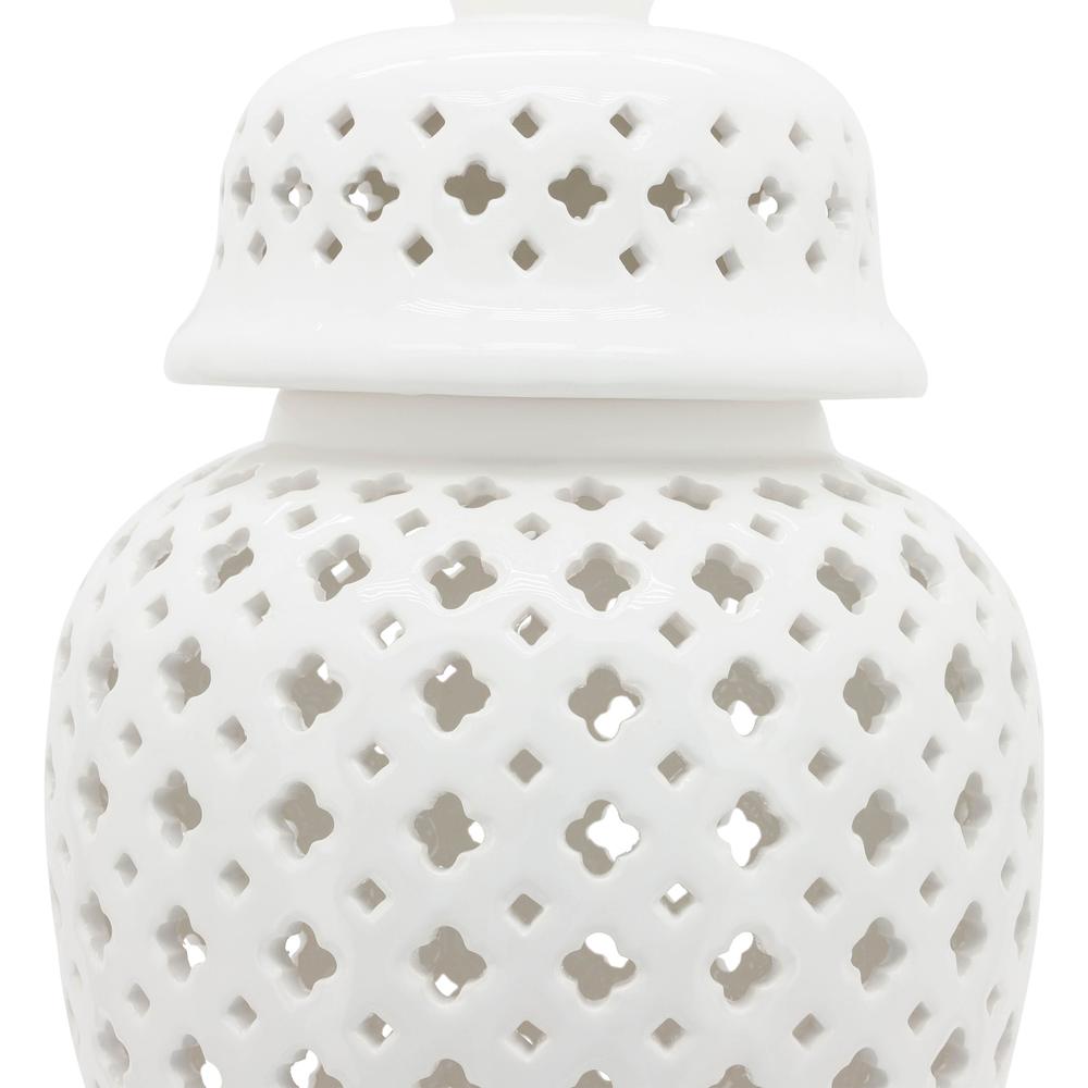 24" Cut-out Clover Temple Jar, White. Picture 7
