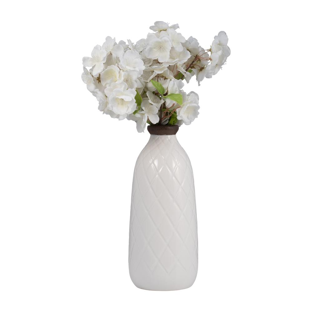Cer, 12" Plaid Textured Vase, White. Picture 3