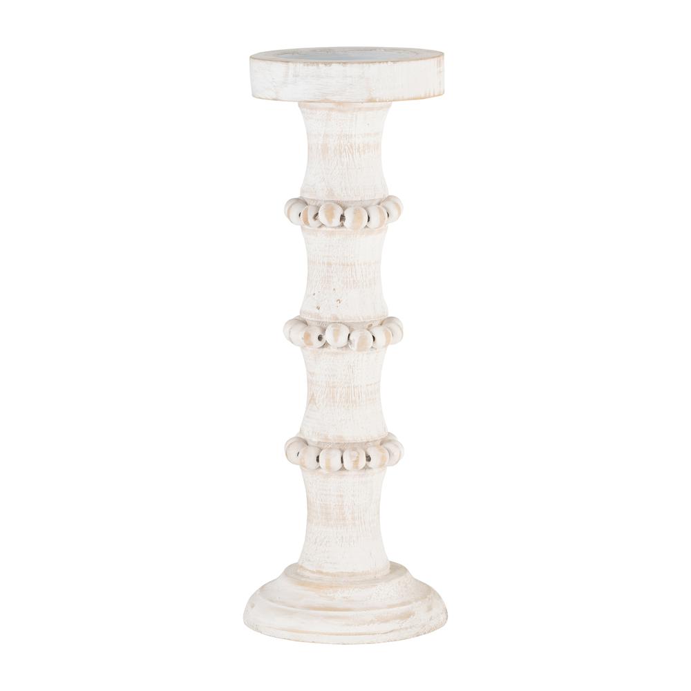 Wood, 14" Antique Style Candle Holder, White. Picture 1