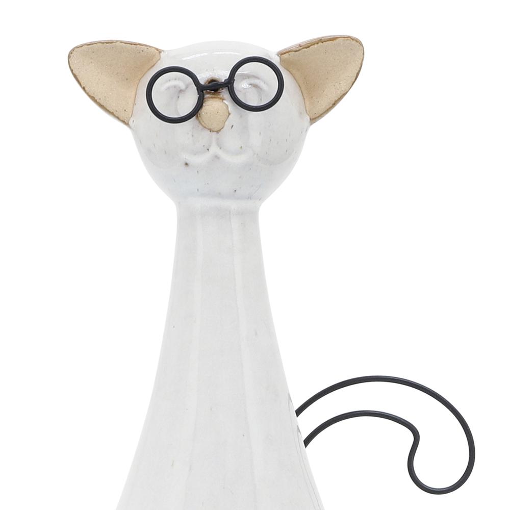 Cer, 10"h Chubby Cat W/ Glasses, Beige. Picture 6