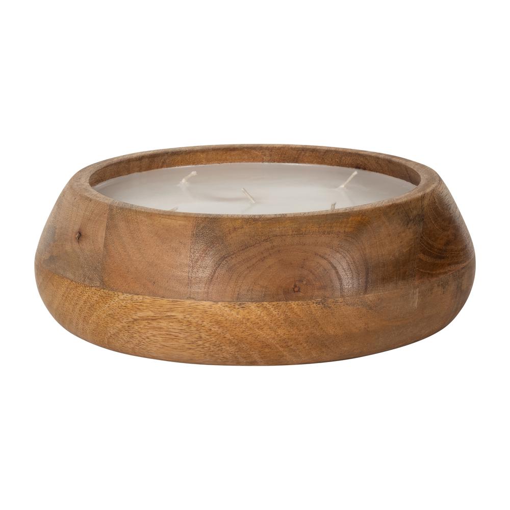 9" 20 Oz Vanilla Modern Wood Bowl Candle, Natural. Picture 2