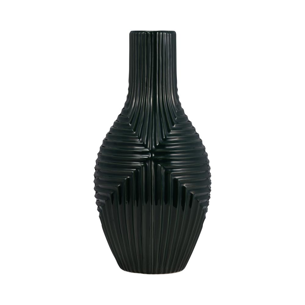 Cer, 16" Tribal Vase, Forest Green. Picture 1