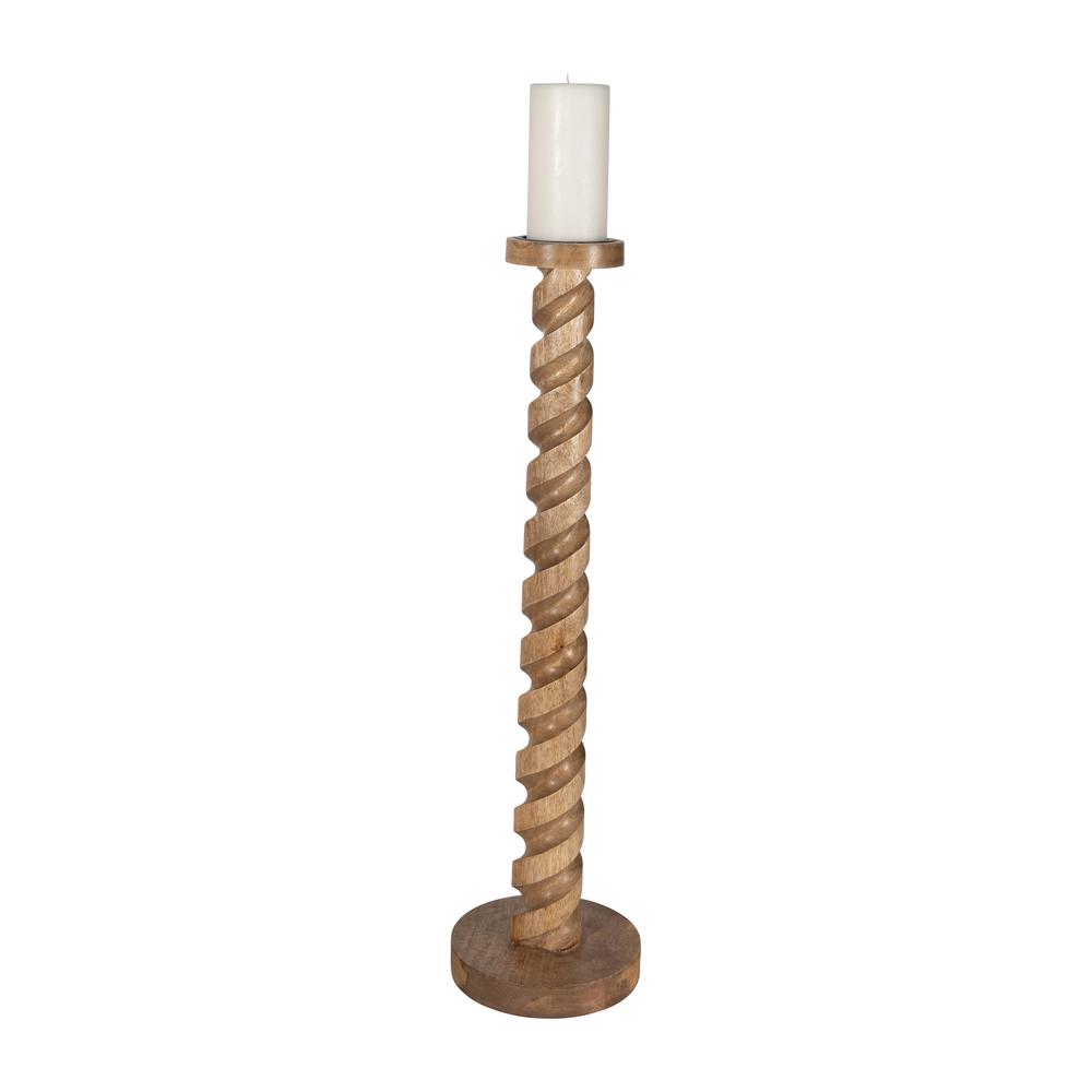 Wood, 30" Spiral Floor Pillar Candleholder, Natura. Picture 2