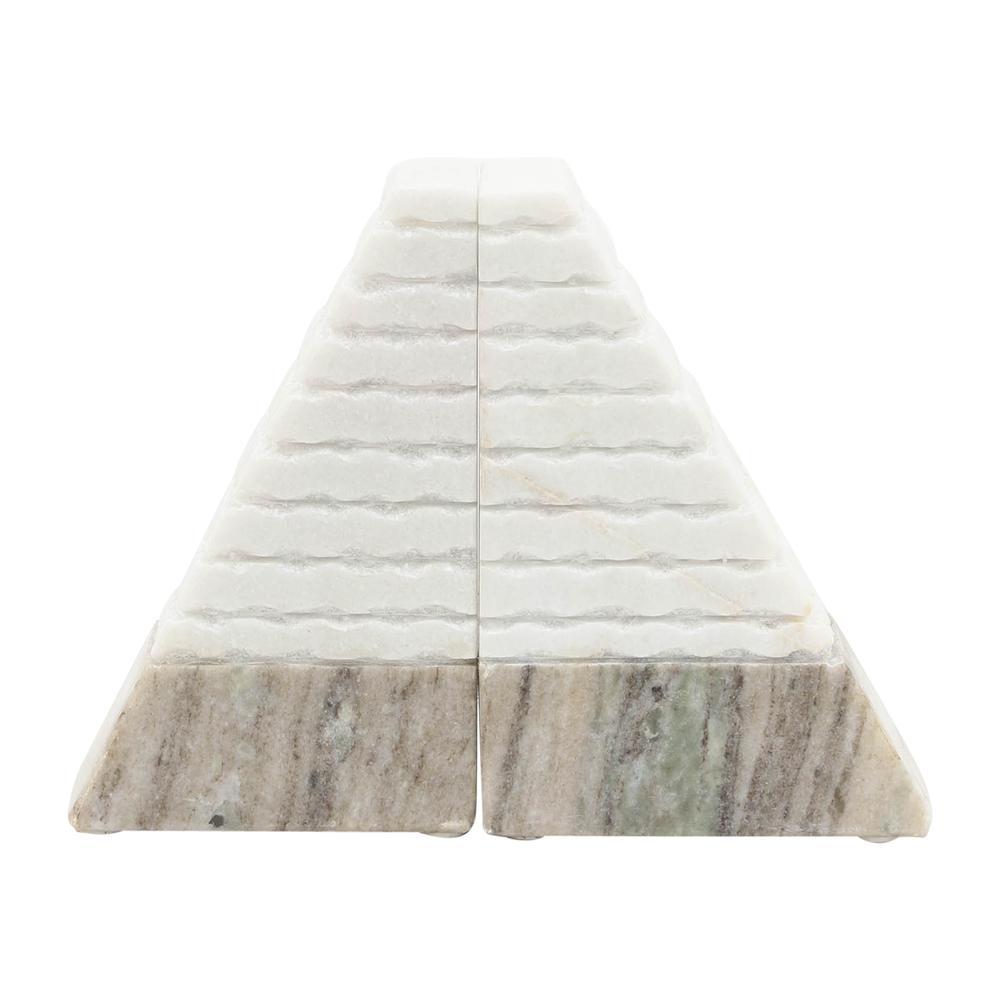 S/2 Marble 6"h Pyramid Bookends, White/onyx. Picture 3