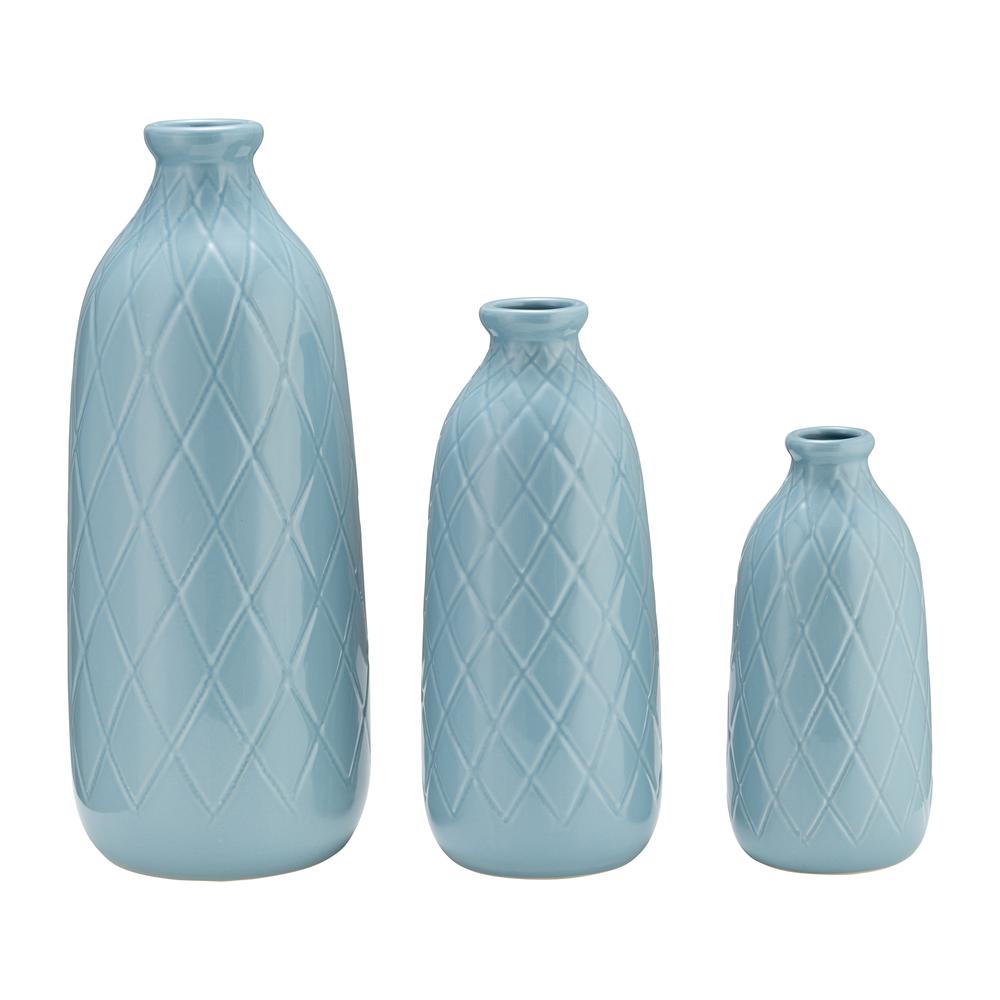 Cer, 12" Plaid Textured Vase, Cameo Blue. Picture 7