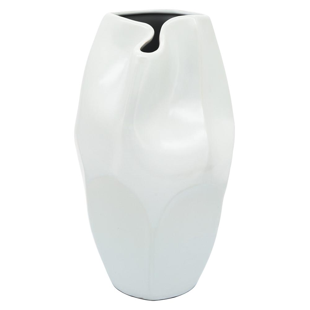 Cer, 14"h Abstract Vase, White. Picture 1