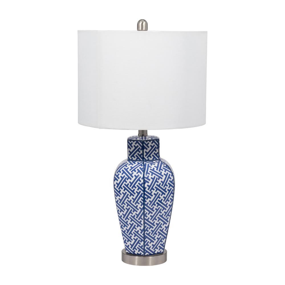 Ceramic, 27"  Jar Table Lamp, Blue/white. Picture 3