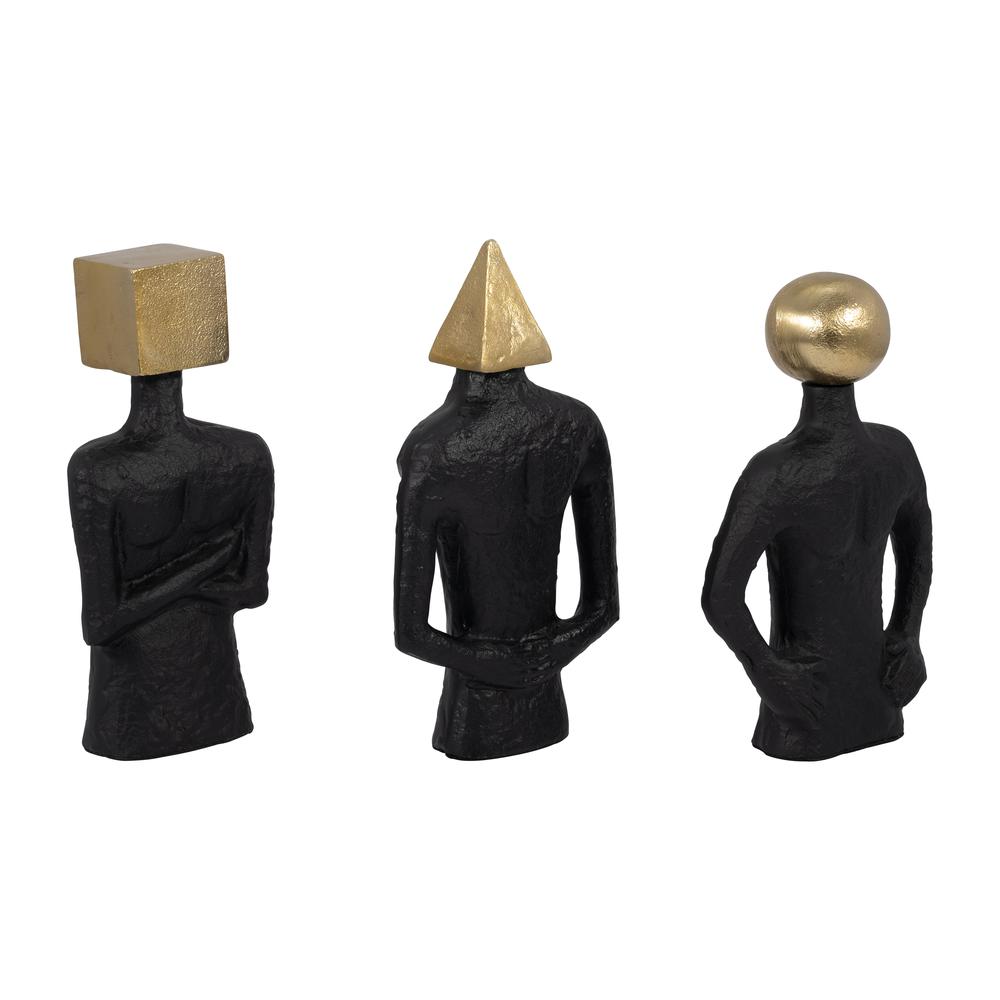 Metal, S/3 11" Man With Square Head, Black/gold. Picture 2