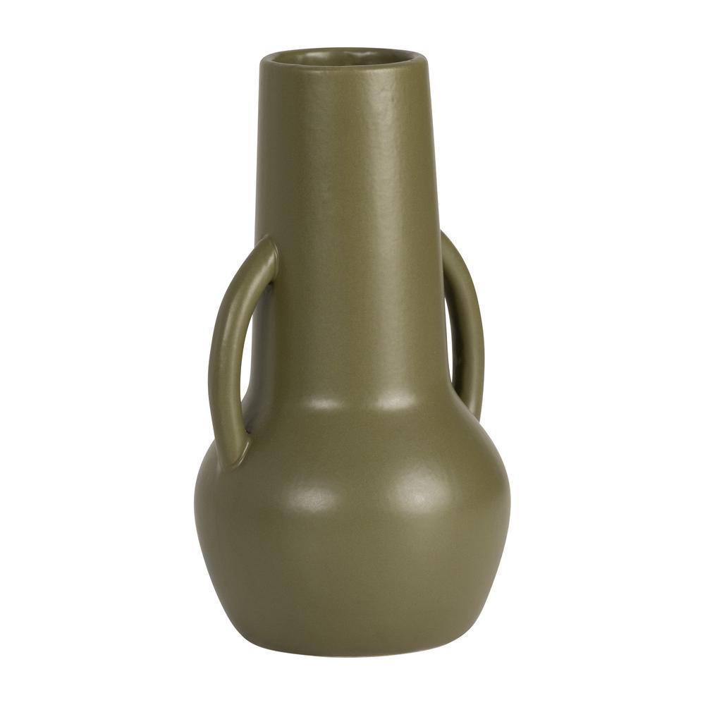 Cer,8",vase W/handles,olive. Picture 2