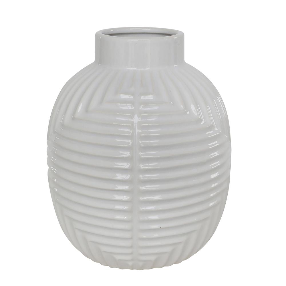 Cer, 10" Tribal Vase, White. Picture 1