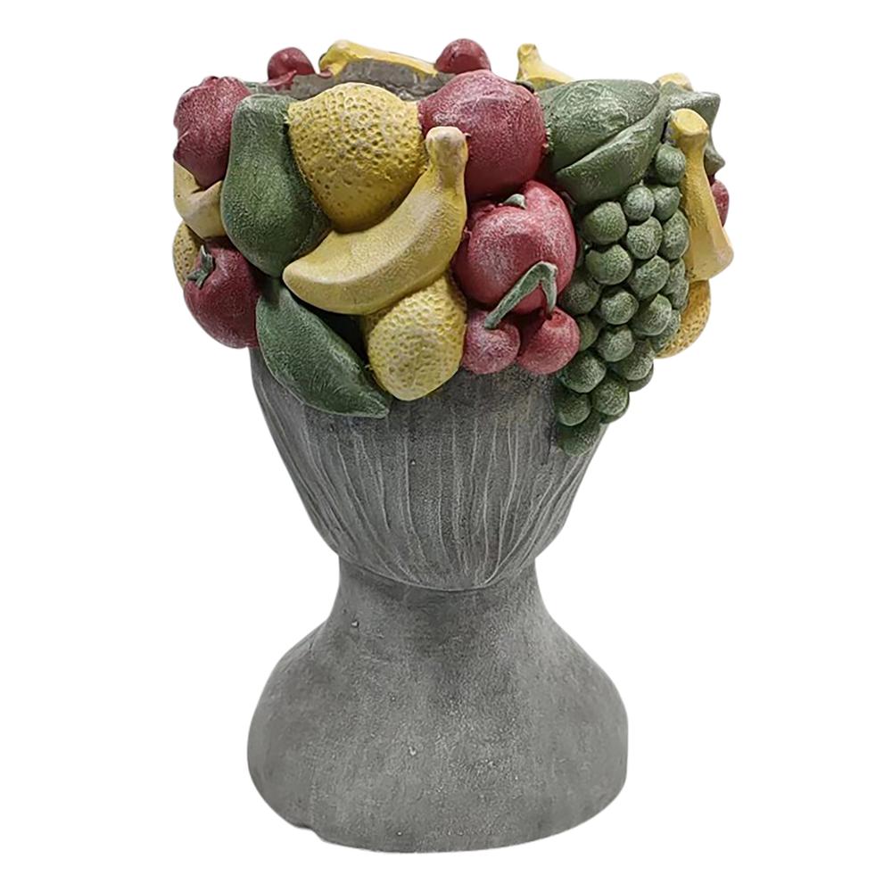 18" Lady With Fruit Planter, Grey/multi. Picture 2