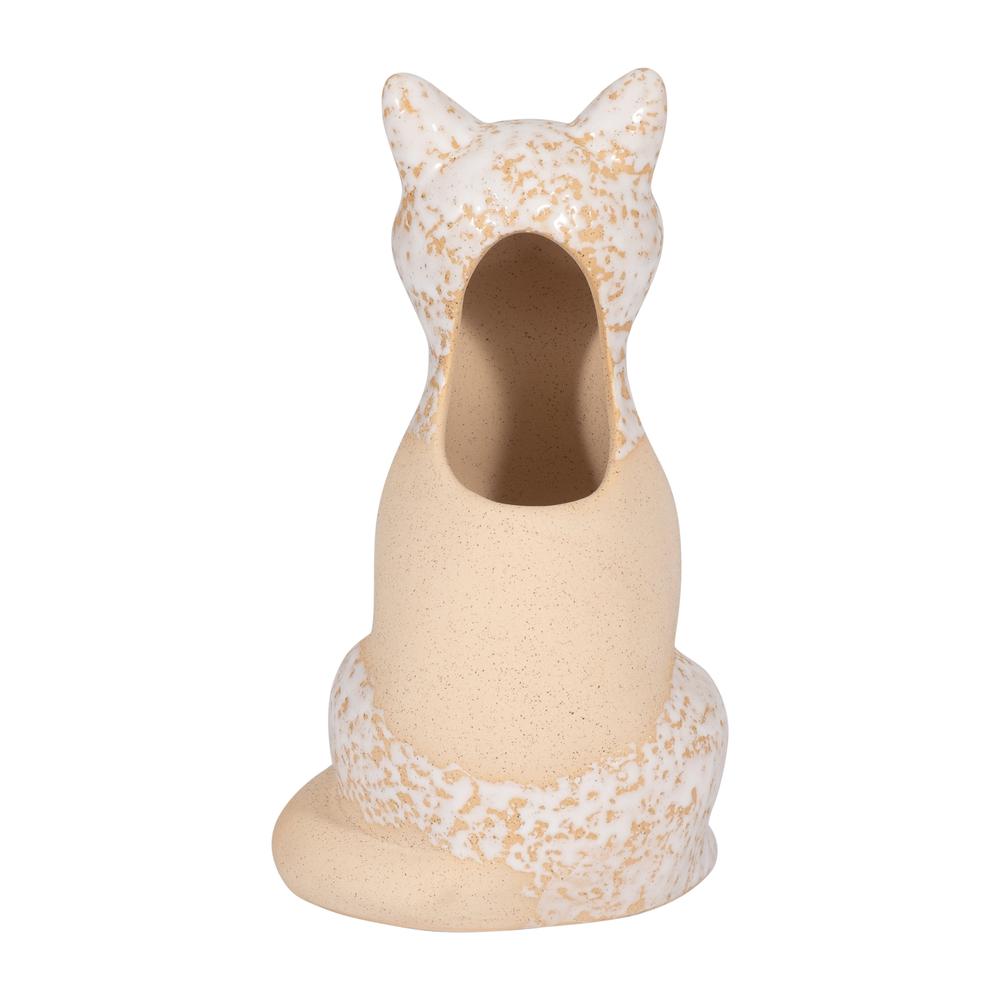 Cer, 8" Sitting Fox Vase, Ivory. Picture 4