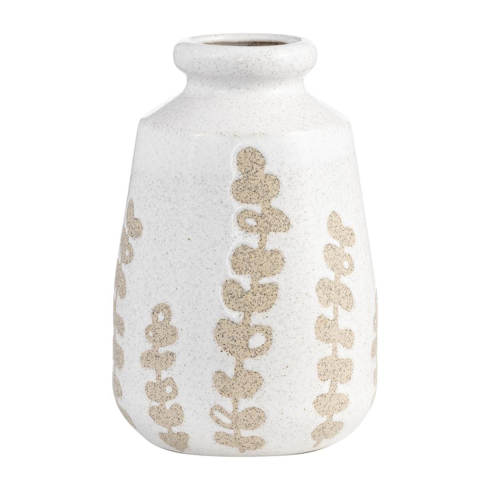 Cer, 10"h Botanical Vase, Ivory. Picture 2