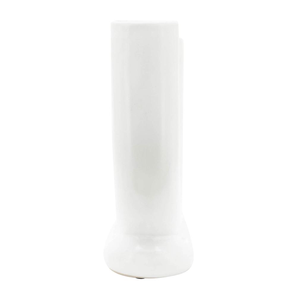 Cer, 8"h U-shaped Vase W/ Base, White. Picture 3