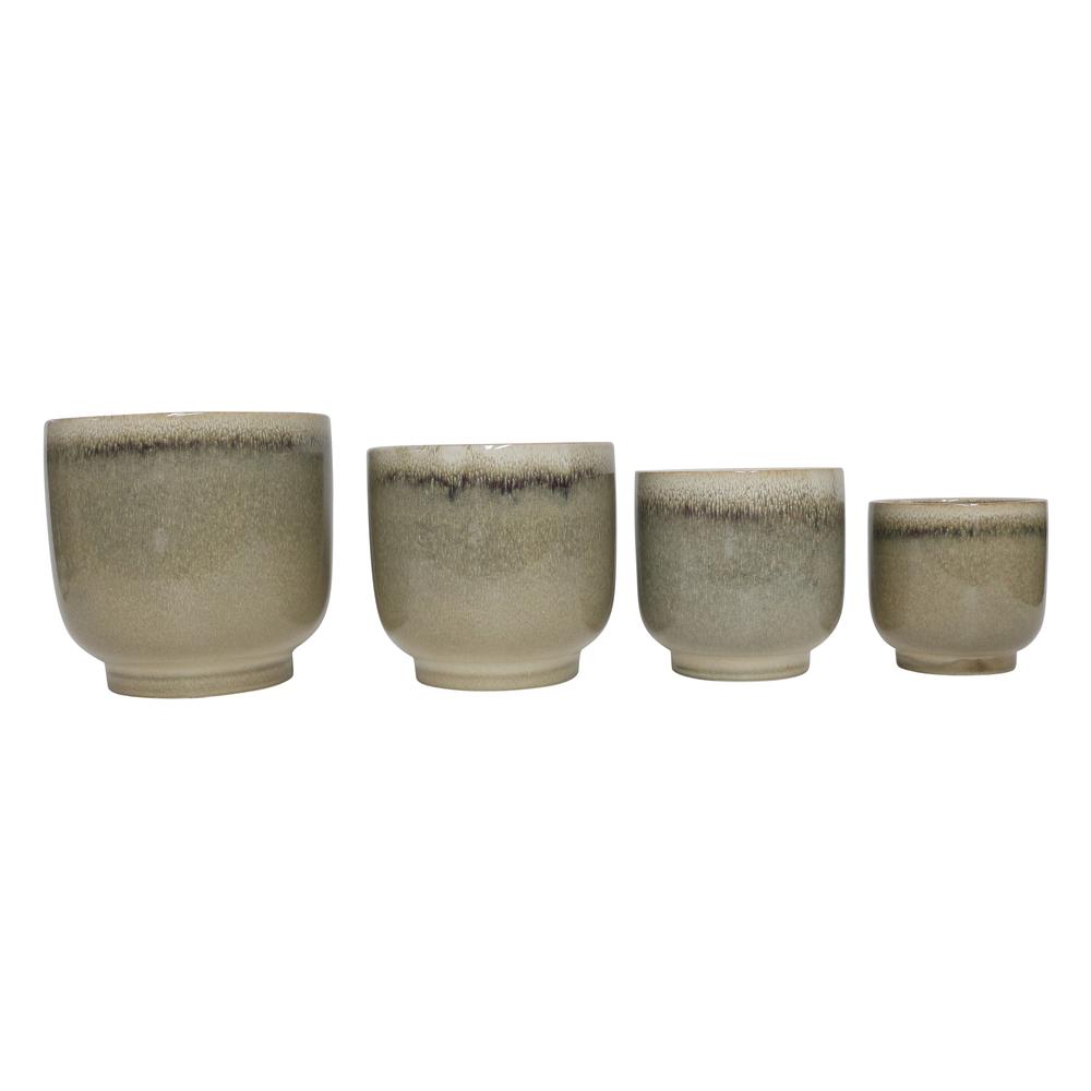 S/4 5/6/7/8" Reactive Finish Planters, Green. Picture 1