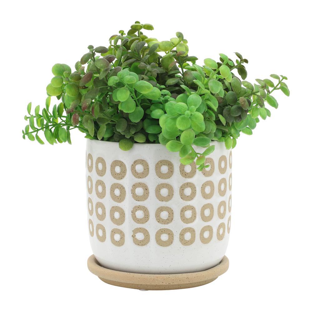 S/2 5/6" Circles Planter W/ Saucer, White. Picture 6