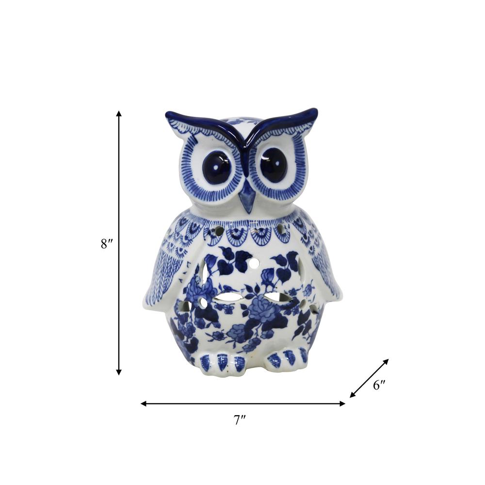 White/blue Ceramic Owl 8". Picture 2