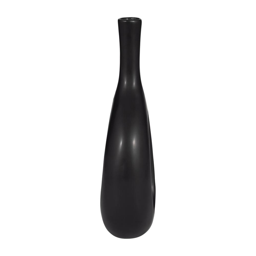 Cer, 12" Curved Open Cut Out Vase, Black. Picture 3