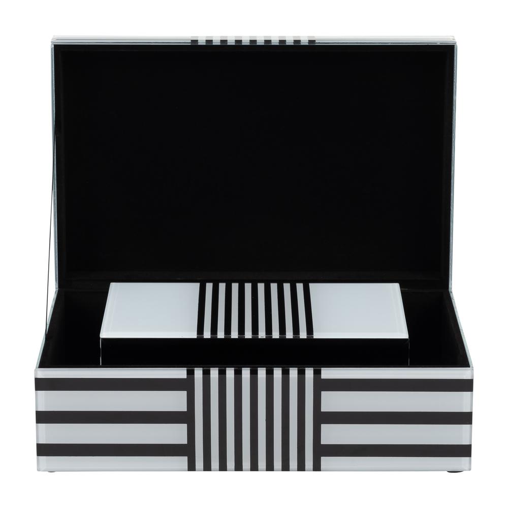 Wood, S/2 8/11" Striped Boxes, Black/white. Picture 4