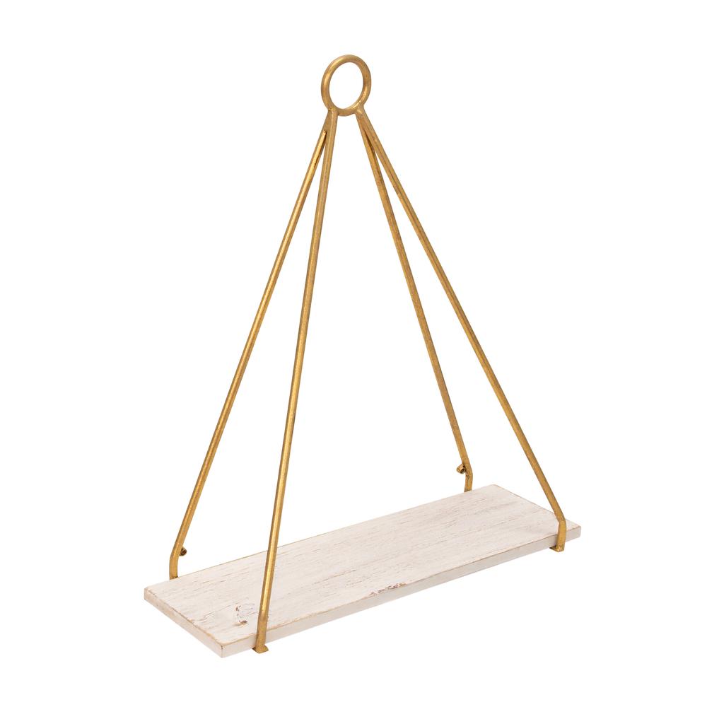 S/2 Metal/wood 20/24" Triangle Shelf, White/gold. Picture 3