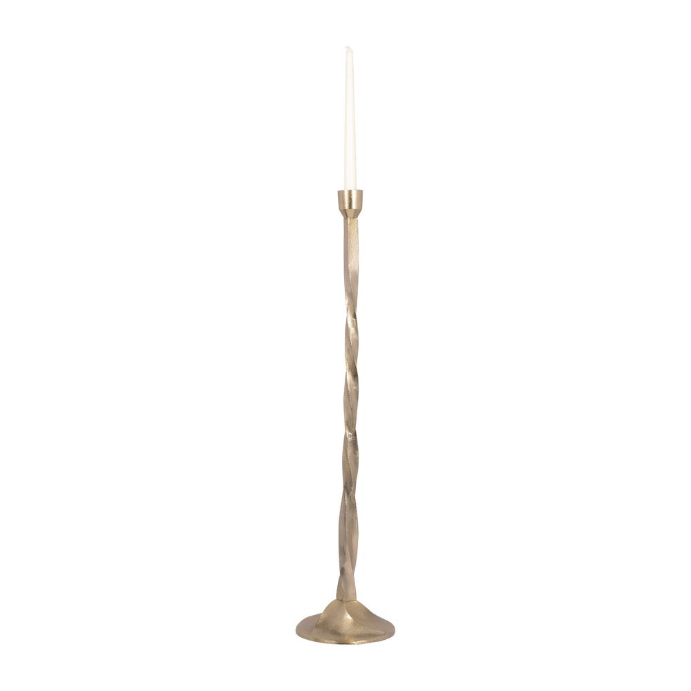 Metal, 30" Twisted Floor Taper Candleholder, Gold. Picture 4
