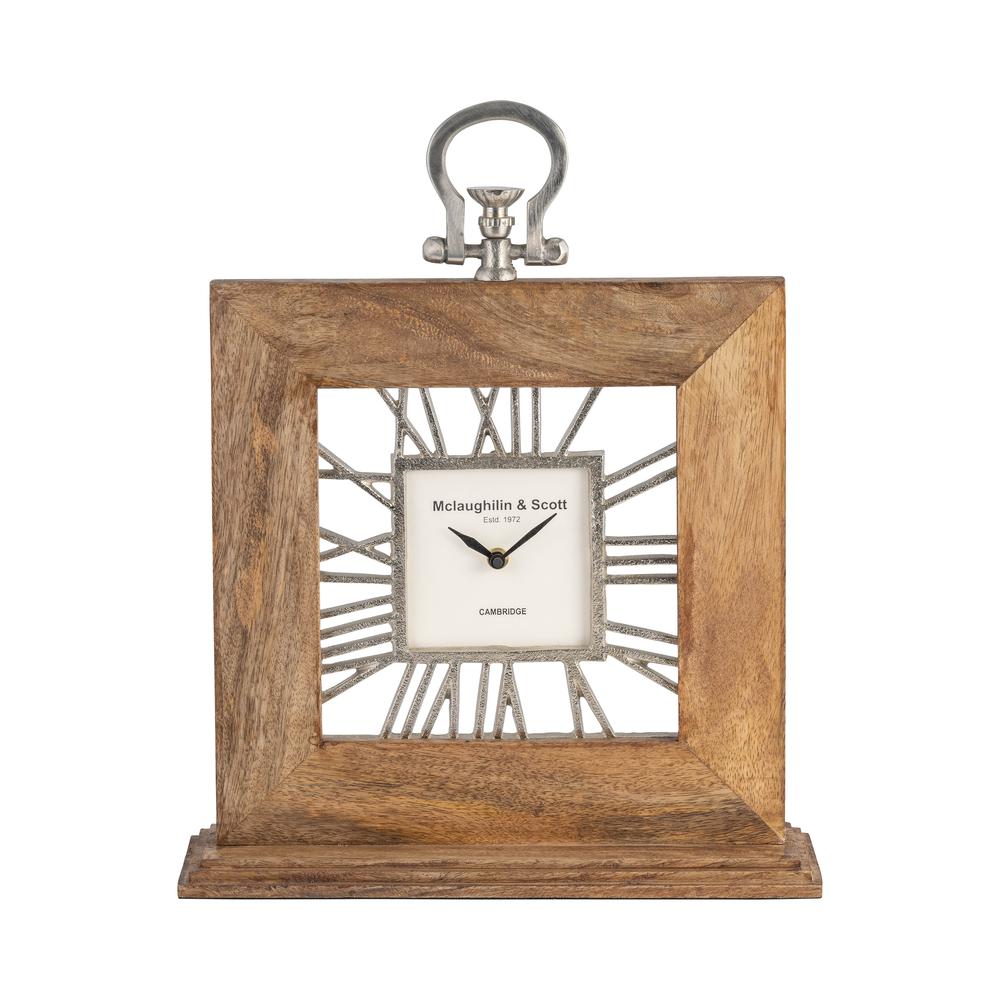 13x14 Mango Wood Table Clock, Natural. Picture 1