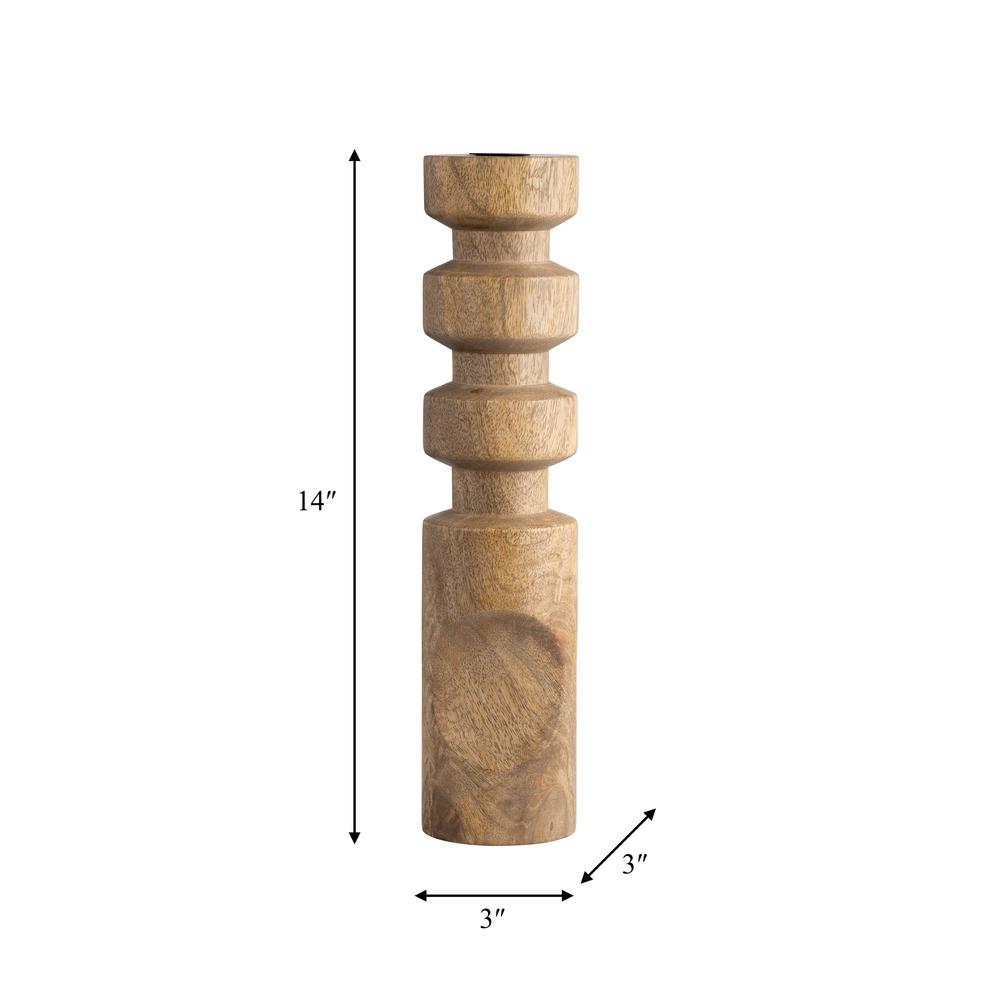 Wood, 14" Stacked Taper Candleholder Natural. Picture 9