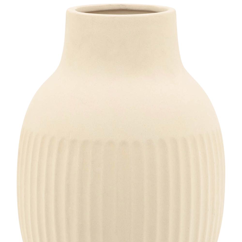 Cer, 9"h Ridged Bulbous Vase, Ivory. Picture 7