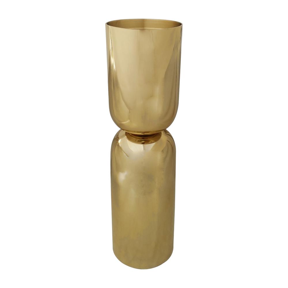 Metal, 12" Round Pillar Candleholder, Gold. Picture 1