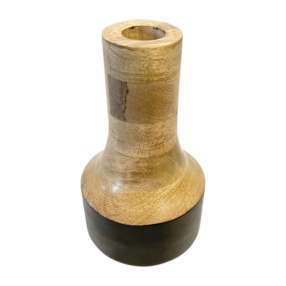 Mango Wood, 11" 2-tone Vase, Brown/black. Picture 2