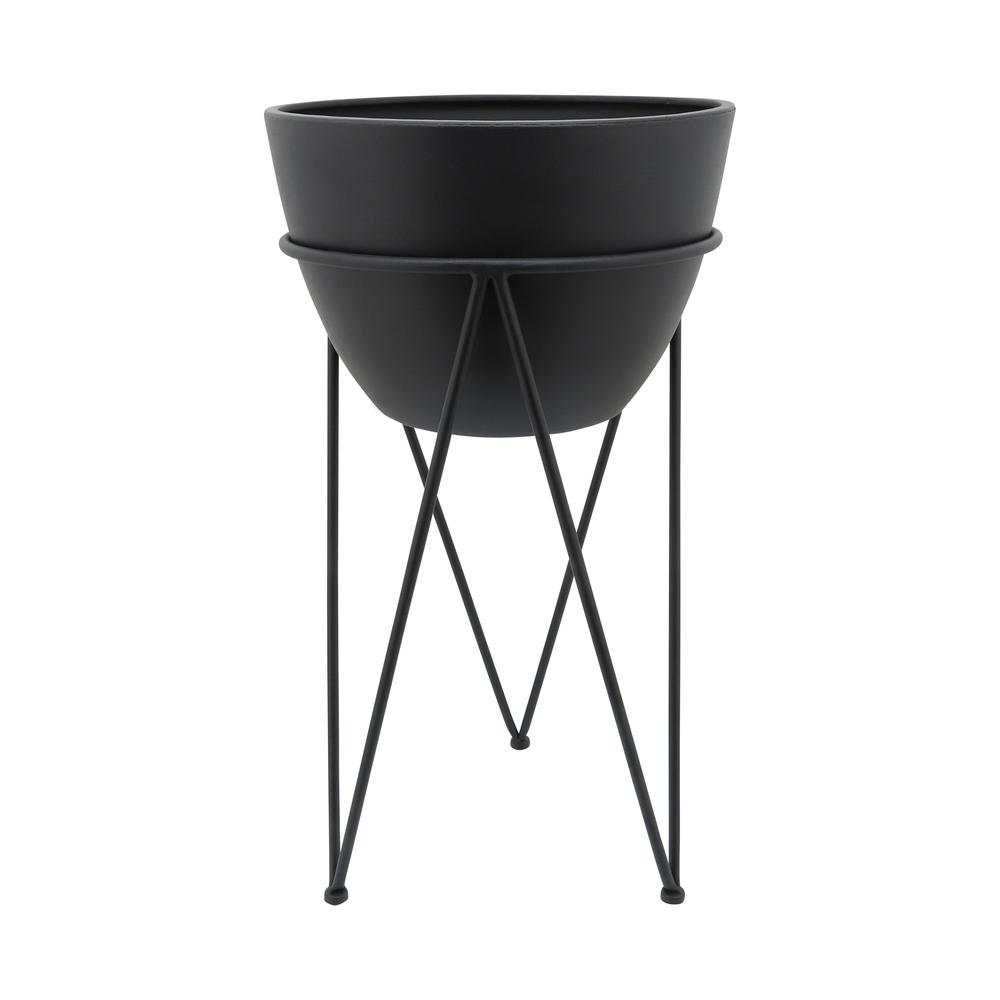 Metal 14" Planter In Stand, Black. Picture 2