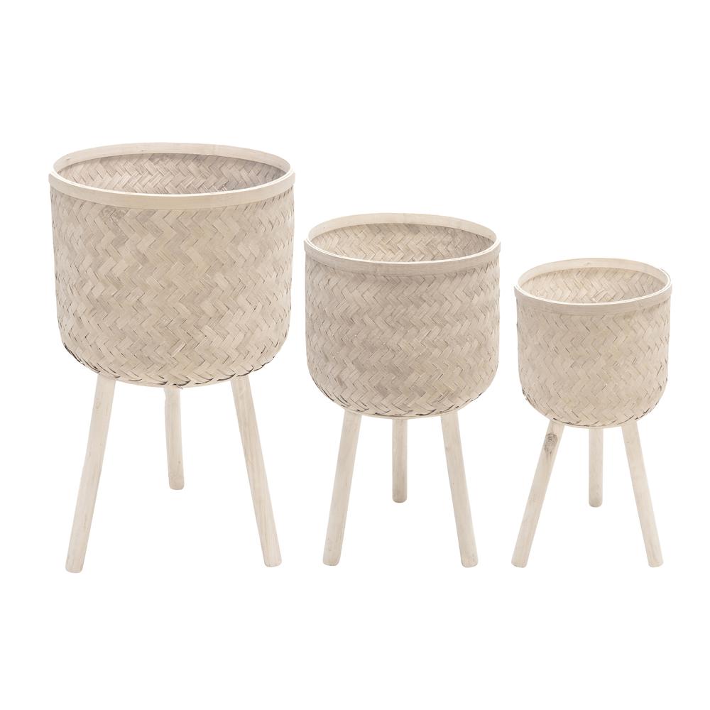 S/3 Bamboo Planters White Wash. Picture 1
