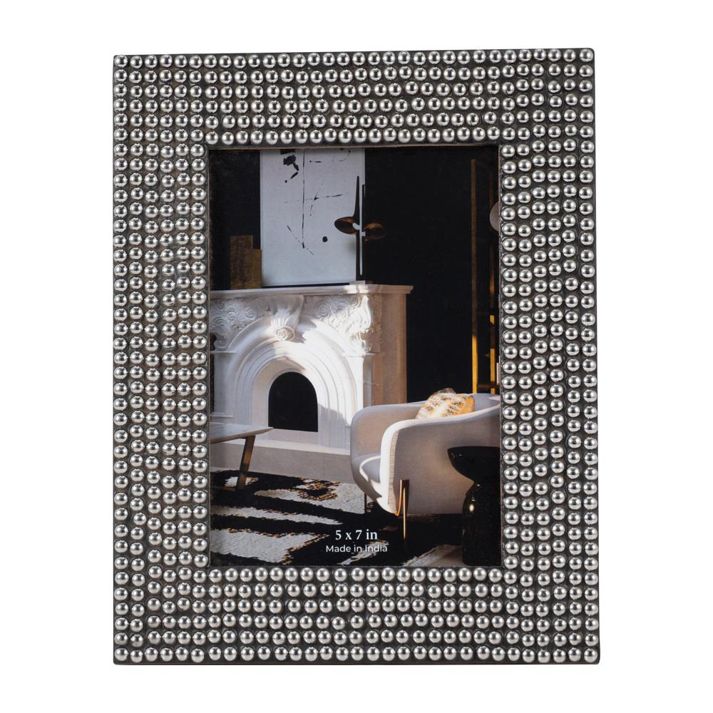 Resin, 5x7 Studded Photo Frame, Silver/black. Picture 1