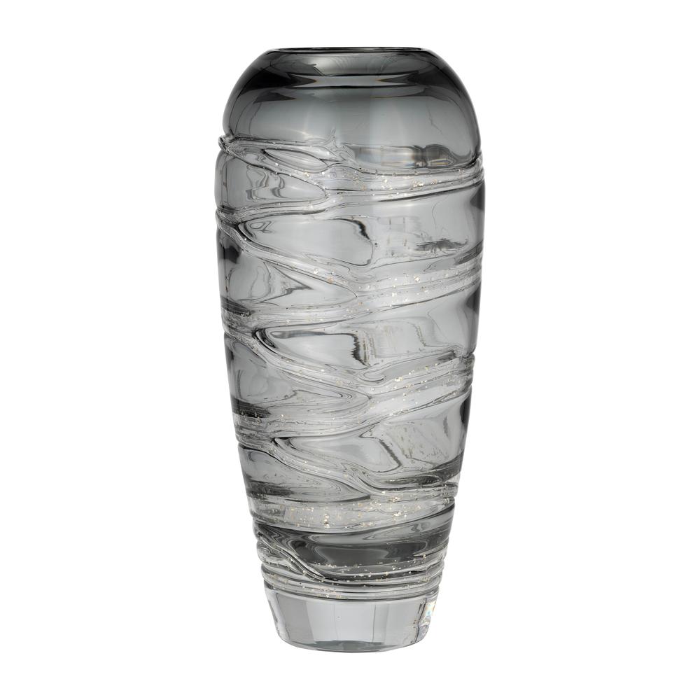 Glass, 13"h Veined Vase, Smoke. Picture 1