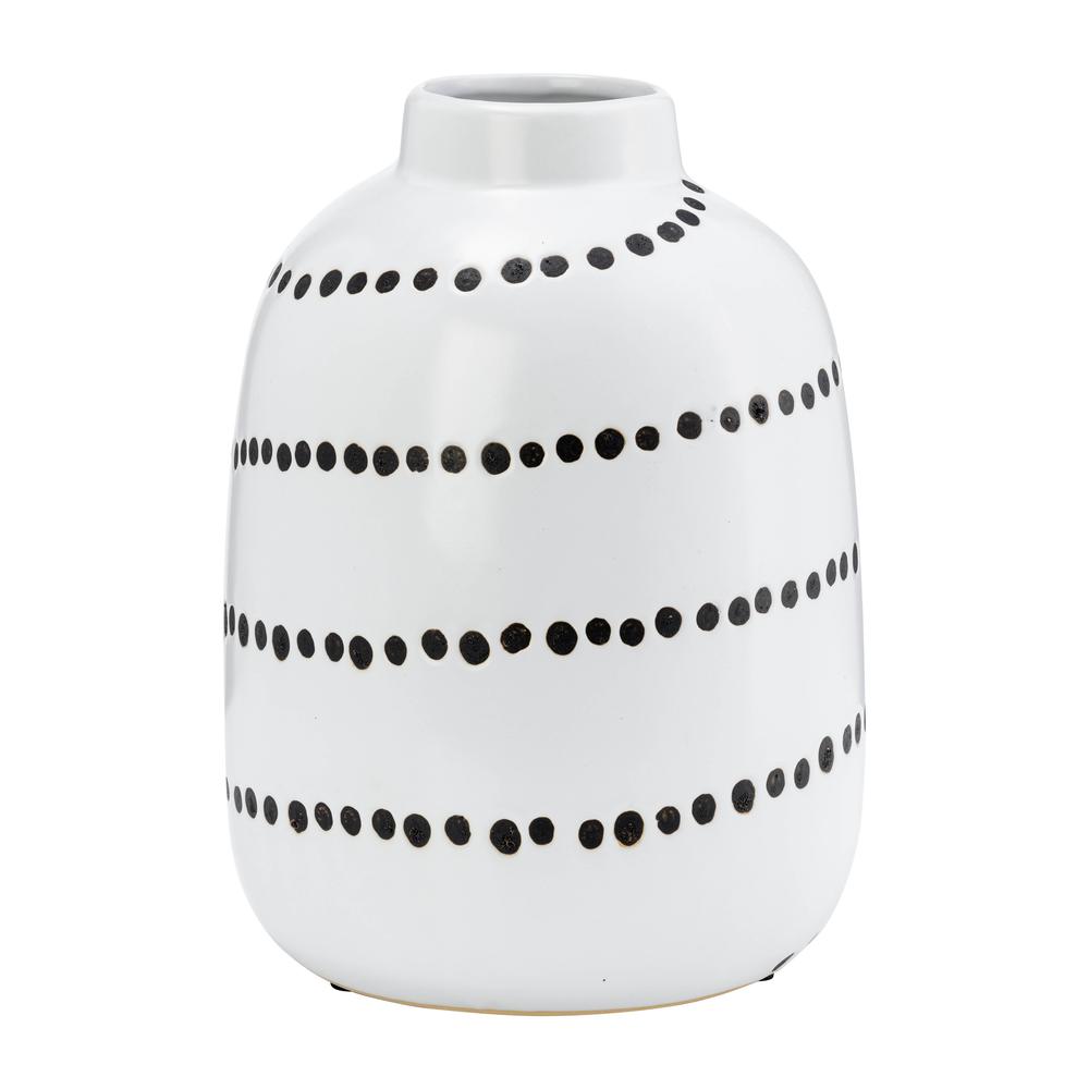 Cer, 9"h Spiral Dot Flower Vase, White/black. Picture 2