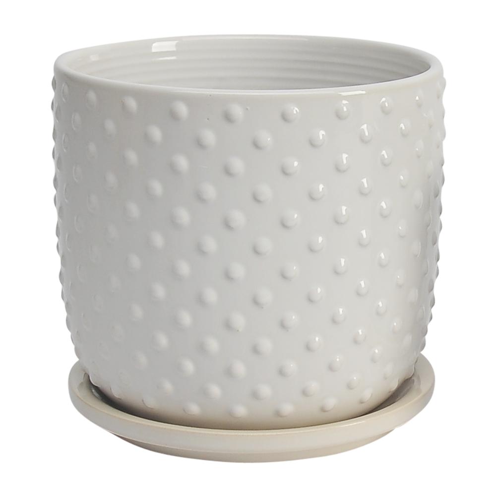 S/2 5/6" Tiny Dots Planter W/ Saucer, White. Picture 2