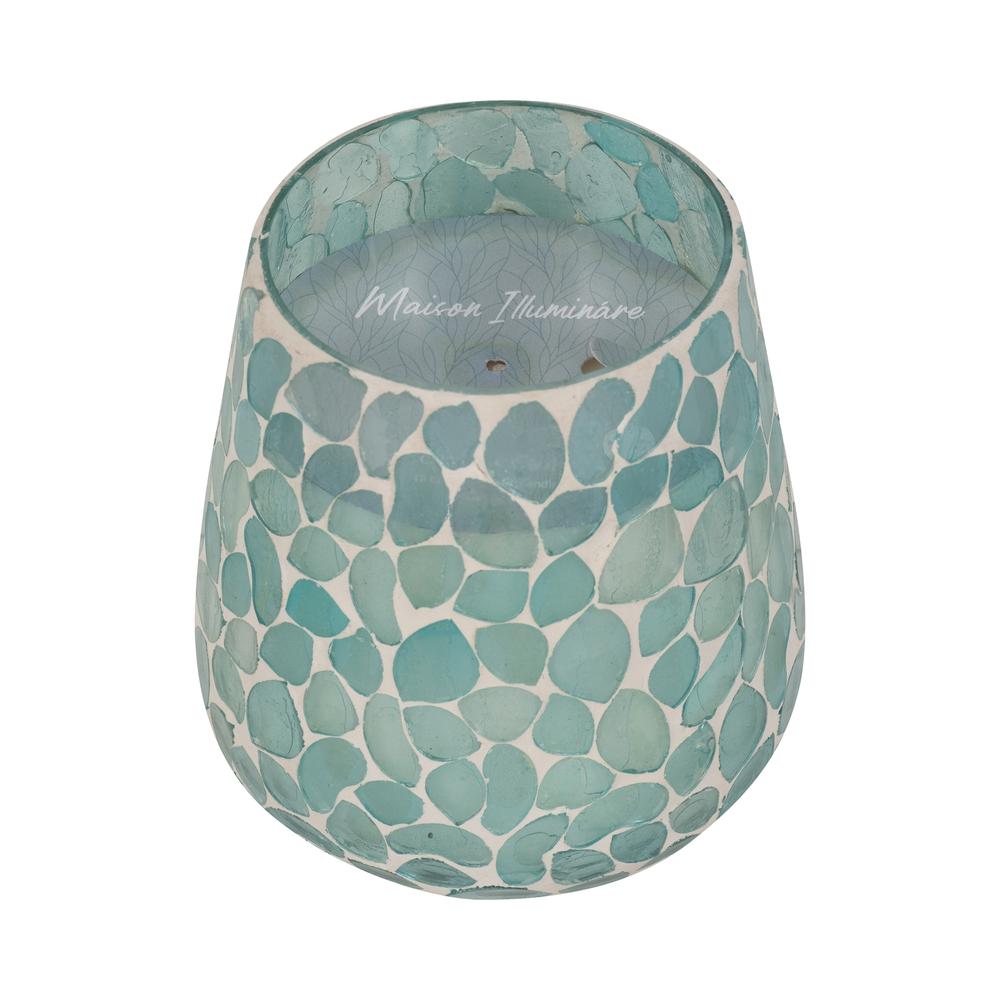 Glass, 5" 18 Oz Mosaic Scented Candle, Light Blue. Picture 2