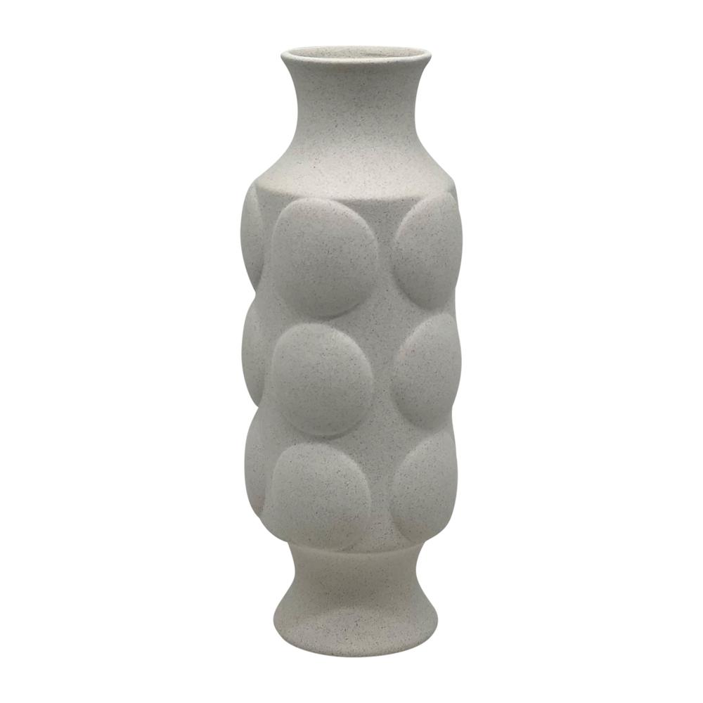 14" Large Dot Embossed Vase Sand Texture, White. Picture 1