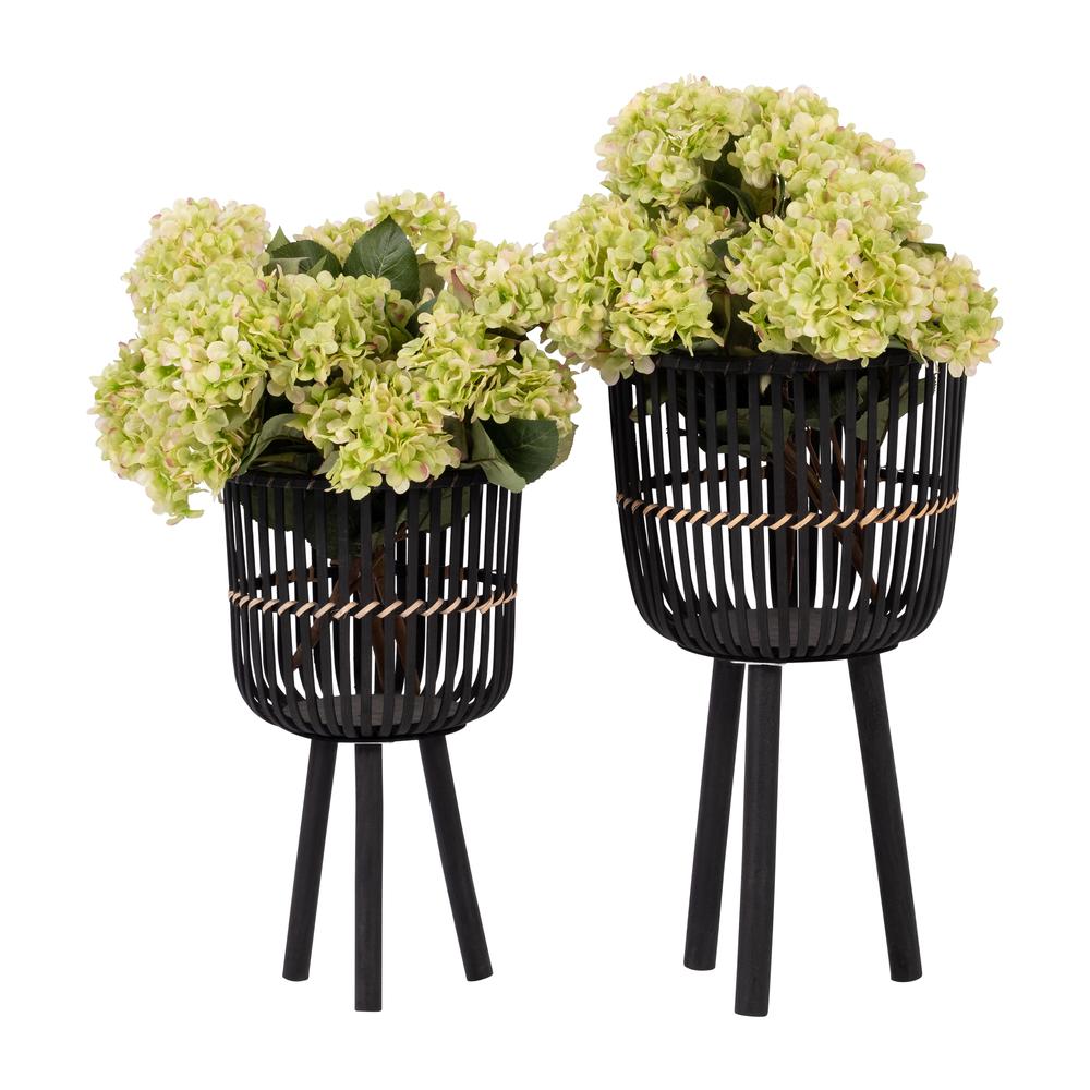S/2 Bamboo Footed Planters 10/12", Black. Picture 4