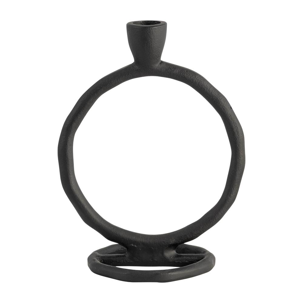 Metal, 8" Round Ring Taper Candleholder, Black. Picture 1