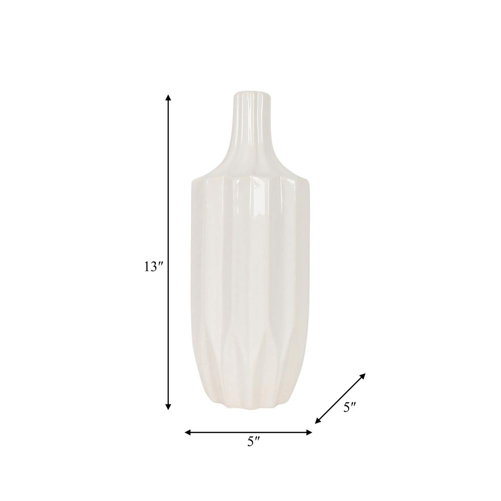 Cer, 13" Fluted Vase, White. Picture 8