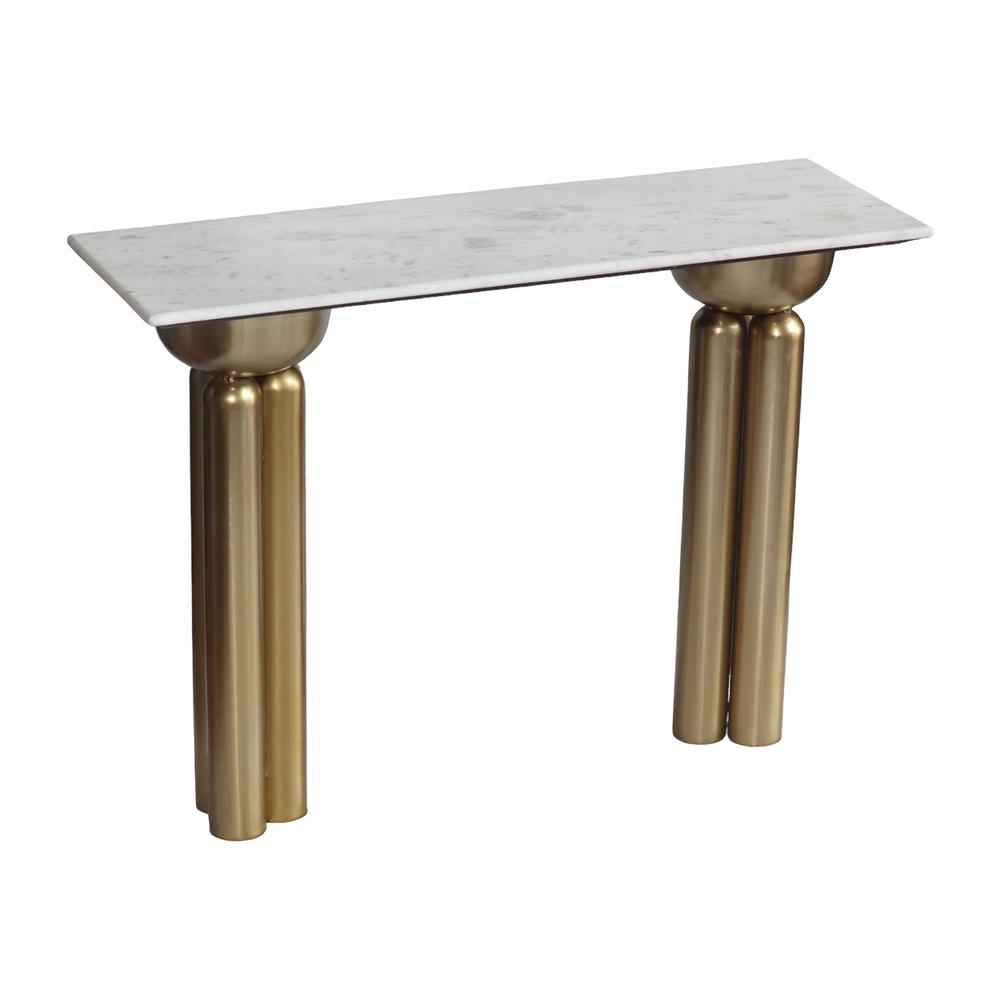 Metal, 42" Marble Top Console, Gold/white. Picture 1