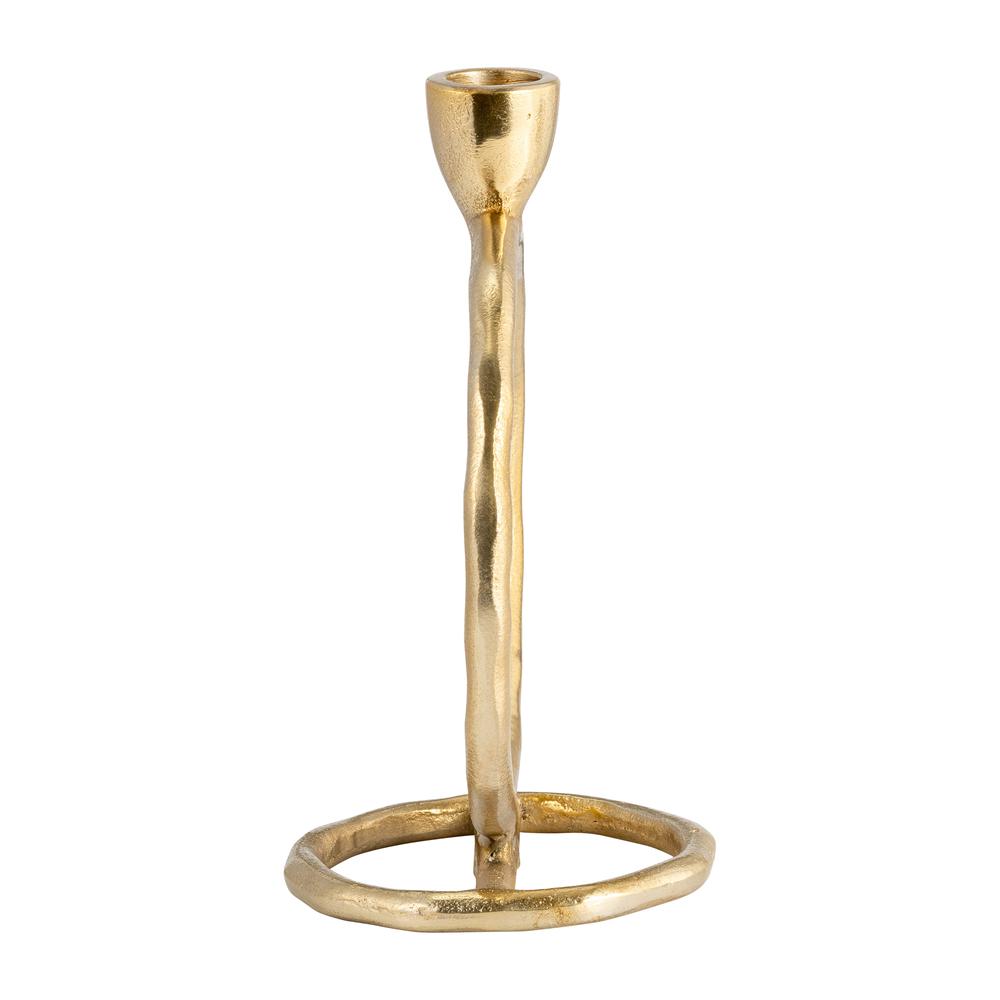Metal, 8" Round Ring Taper Candleholder, Gold. Picture 3