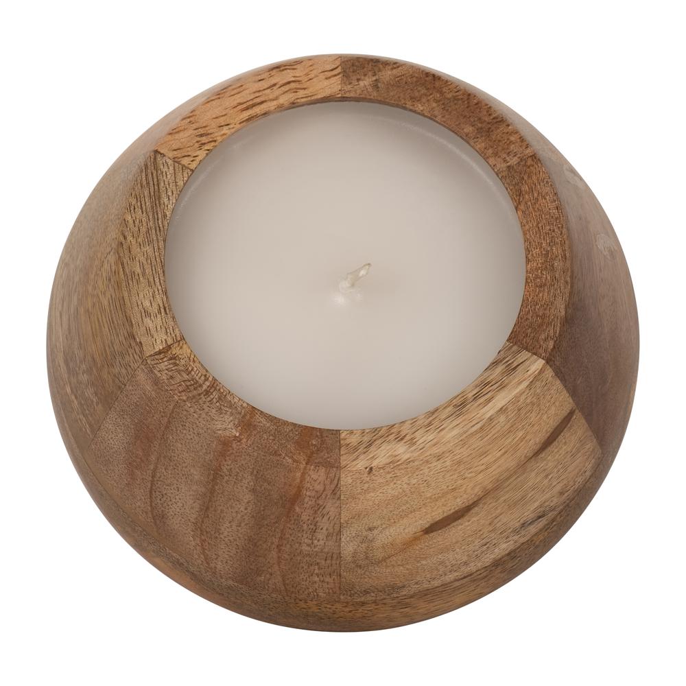 6" 10 Oz Vanilla Modern Wood Bowl Candle, Natural. Picture 4