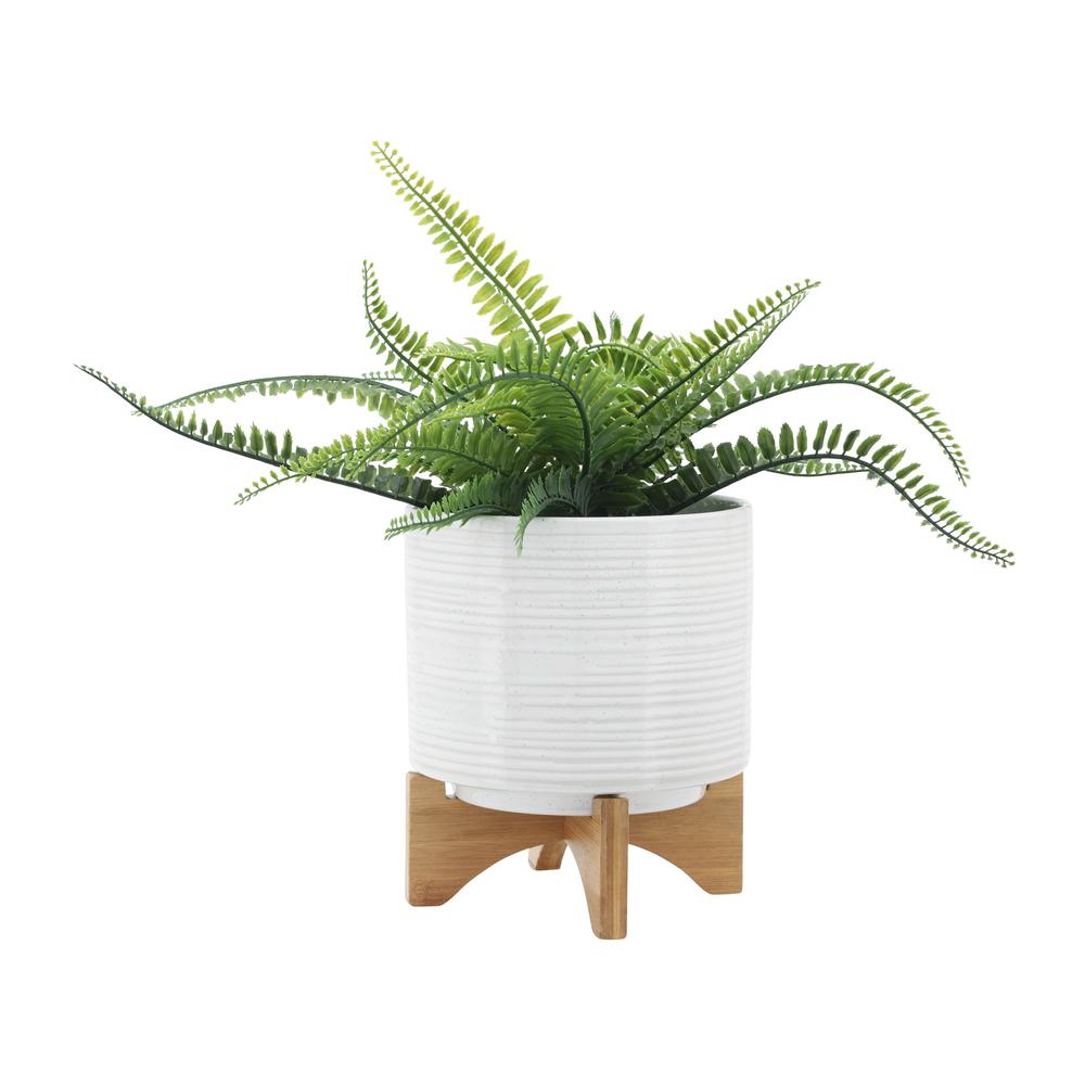 Cer, S/2 5/8" Planter On Stand, Speckled White. Picture 3