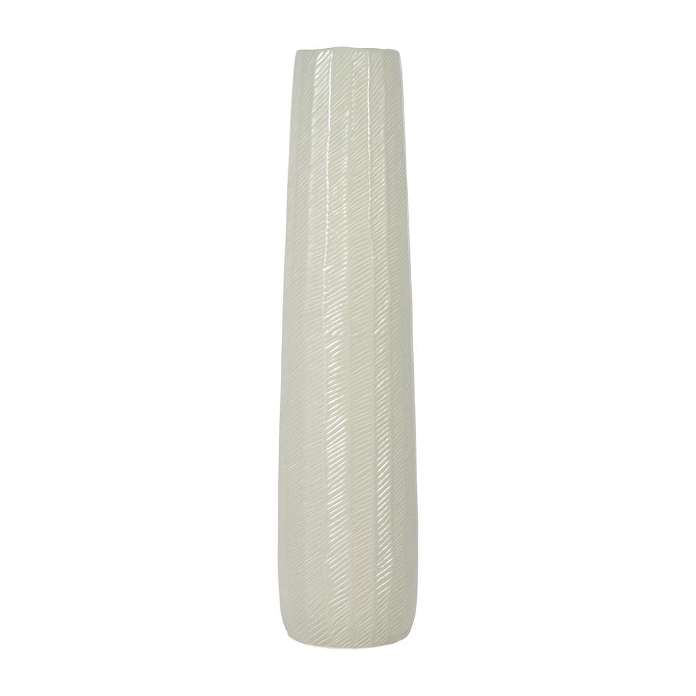 Cer, 28" Etched Lines Cylinder Vase, Cucumber. Picture 2